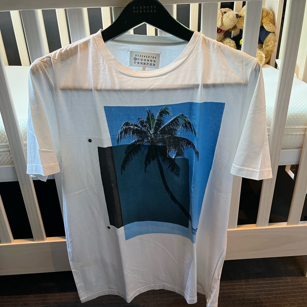 Maison Martin Margiela Blue and White Short Sleeve Tee